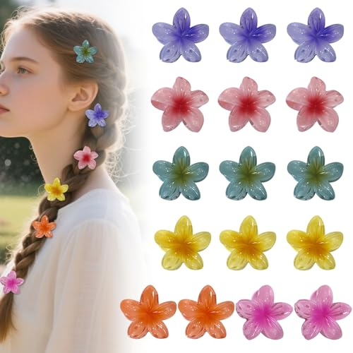 Satiskid 16 pinzas para el pelo con flores de 4 cm, pinzas para el pelo de flores hawaianas para niñas y mujeres, pinzas antideslizantes para el pelo de hibisco, accesorio para el cabello