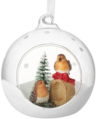 Heaven Sends Glass Dome Bauble with Robins Christmas Tree Decoration