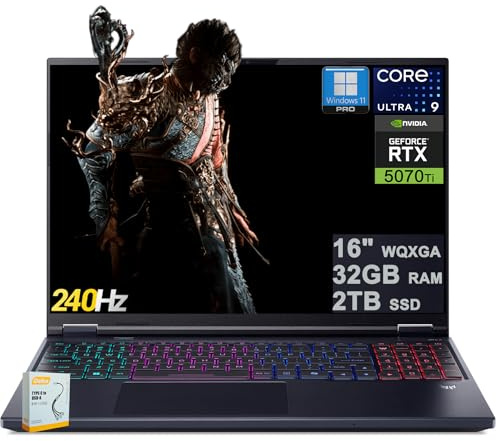 acer Predator Helios Neo 16S AI Gaming Laptop | 16 2560x1600 OLED 240Hz 100% DCI-P3 | Intel 24-core Ultra 9 275HX | 32GB DDR5 2TB SSD | GeForce RTX 5070 Ti | RGB Backlit Win11Pro w/DLCA Accessory
