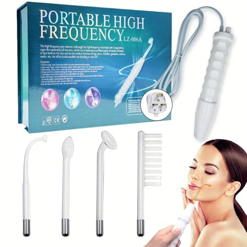 High Frequency Facial Wand UK | Shock-Resistant Glass Electrodes for Acne & Skin Tightening | at Home D'Arsonval Device with 4 Probes