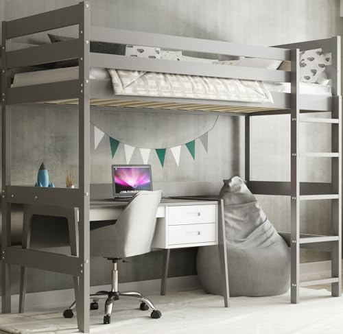 Interbeds Hochbett Holzbett Kinderbett 200x90cm mit Lattenrost ohne Matratze (grau, 200x90cm)