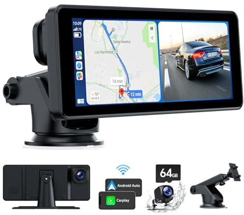 Volam Carplay Bildschirm Wireless CarPlay & Android Auto mit Dashcam Vorne Hinten 2.5K+1080P,6.86 Zoll Tragbares Car Radio mit Bluetooth Navigation Siri/G00gle Spiegel Link Loop Aufzeichnung FM 64G TF