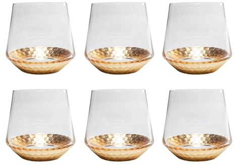Kare Design Glas Gobi, Gläser-Set, 6-teilig, 400ml, Wasserglas mit goldenen Details, Luxuriöses Saftglas für festliche Tischdeko, Modernes Trinkglas