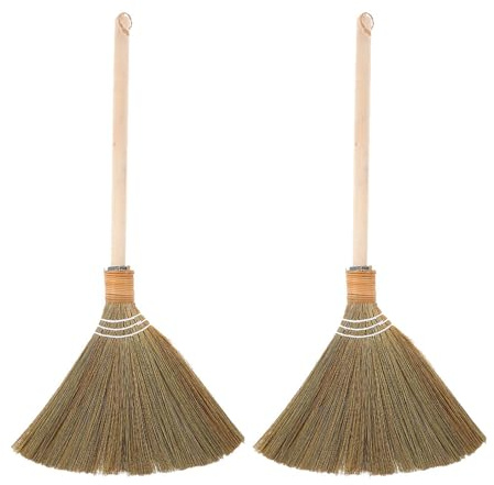 Mikinona 2Pcs Handwoven Soft Brooms with Detachable Handles for Indoor Outdoor Cleaning Lightweight Natural Miscanthus Grass Sweepers for Wood Floors Dusting Brush for Home Kitchen Living