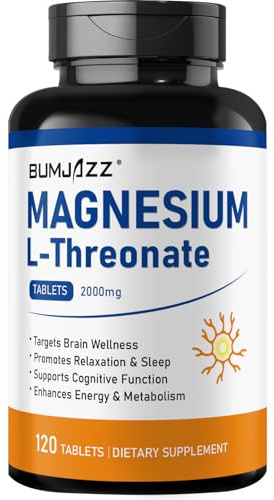 Compresse di L-treonato di magnesio 2000 mg, 120 unità - Supporta le funzioni cognitive, la memoria, la lucidità mentale, il sonno, il rilassamento muscolare e il benessere generale