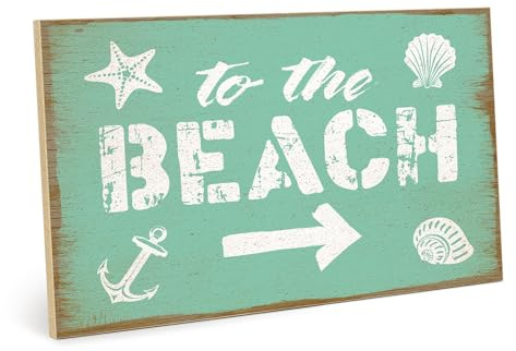 TypeTyg träskylt med slogan – to the beach – grafisk bild färgglad, skylt, väggskylt, dörrskylt, träbild, som gåva och dekoration – HS-00189