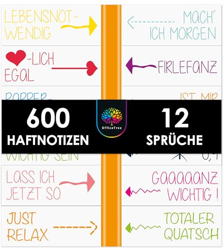 OfficeTree 600 x Haftnotizen Lustig für Studenten - 12 Lustige Sprüche - Klebezettel Lustig Büro Gadgets - Lustige Haftnotizen für die Linke & Rechte Buchseite - Nette Lustige Sprüche Büro