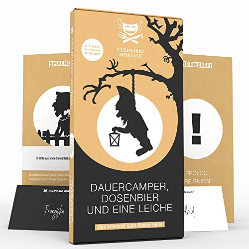 Culinario Mortale® Krimidinner für Zuhause 6 bis 8 Personen - Dauercamper, Dosenbier und eine Leiche - unterhaltsames Krimi Dinner für Zuhause - Krimispiele für Erwachsene