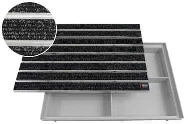 Emco 60x40cm Eingangsmatte Diplomat Large Rips anthrazit 22mm + Bodenwanne Fußmatte Türmatte Abstreifer Fußabtreter Maße: 600x400mm