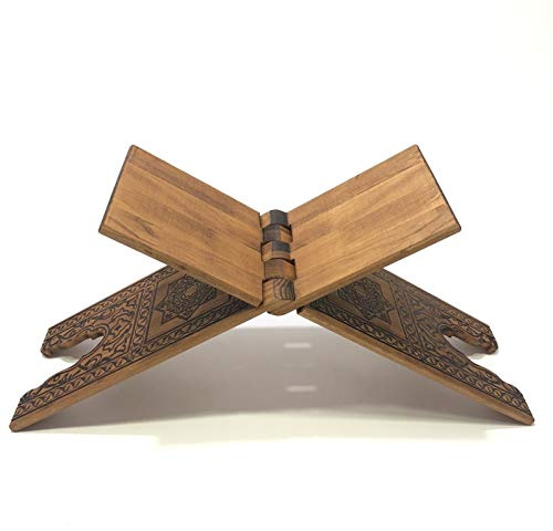 Rahle, Koranständer, Buchständer aus edlem Holz mit geprägten eingebrannten Ornamenten und Blumenmuster (65 cm)