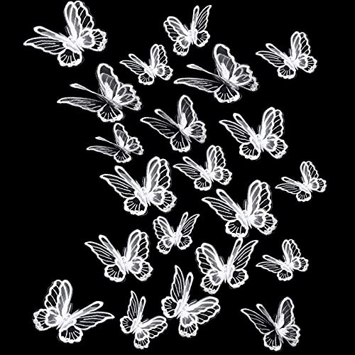 20 Stücke 2 Größen Stickerei Nähen Aufbügeln Schmetterling Patch Doppelschichten Organza Patches Spitze Applikationen für Hochzeit Brautkleid Nähen Handwerk