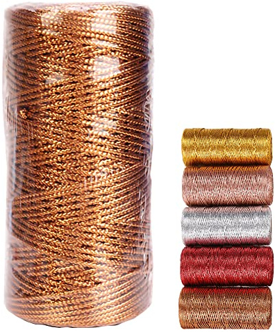 Guldsnöre metallic snöre guldtråd för pyssel 100 m guldsnöre 1,5 mm bred för gör-det-själv konst och hantverk, smyckesnöre eller presentförpackningar julsnöre 1 rulle (brons)