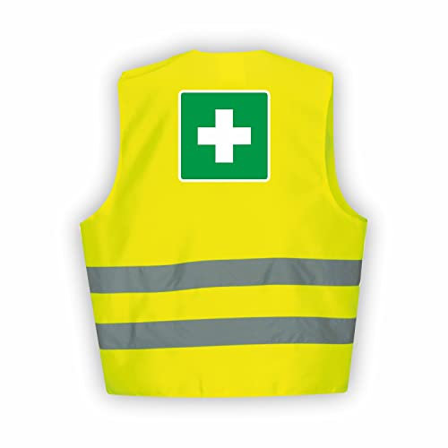Fassbender-Druck WARNWESTEN - Sicherheitsweste GELB Warnweste nach EN ISO 20471 zertifiziert - Warn Weste für ERSTE HILFE - Unisex mit hochwertigem Reflektorstreifen (GELB I M/L I 10er Set)
