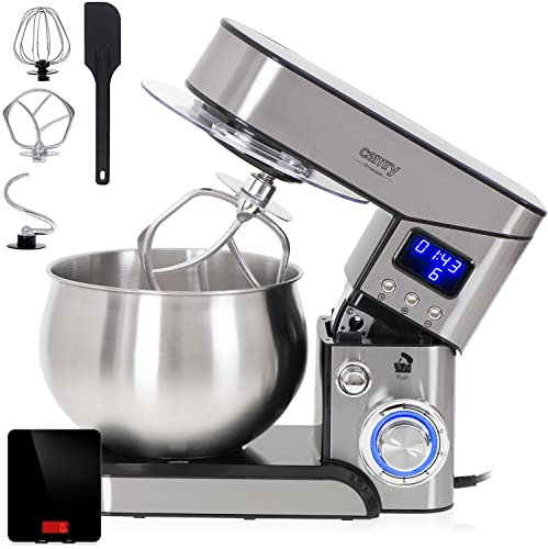 Camry CR4223B Frullatore Impastatrice Pasticceria Professionale Robot Cucina Orbitale, 2000 W MAX, 5 litri, 6 velocità, Inox + Bilancia da Cucina