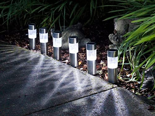 garden mile Set of 12 Solar Powered Stainless Steel Bollard Light LED Garden Stake Outdoor Lighting Waterproof Warm Light Outdoor Lights Solar Lights for Garden Patio Path Decking Bedding Garden Lamp