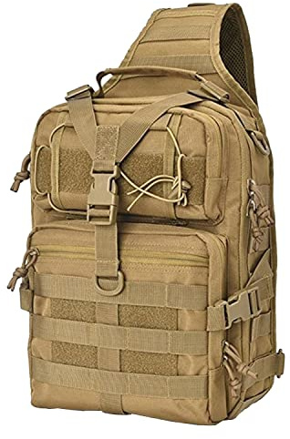 QIYUANT Militär Brusttasche Taktisch Sling Rucksack Molle Schultertasche 800D Wasserdicht Nylon Groß Umhängetasche Outdoor Crossbody Tasche für Wandern Radfahren Trekking Camping Angeln - Coyote