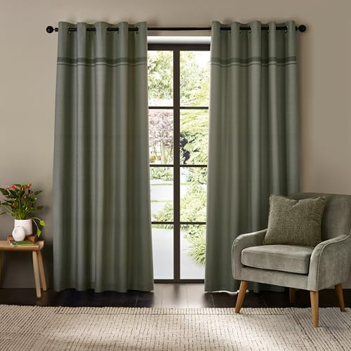 Catherine Lansfield Melville 66x72 Inch Lined Eyelet Curtains Two Panels Green