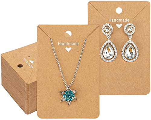 G2PLUS Halsketten Ohrring Displaykarten,9x6 cm Halskette Display Karten, Braun Kraftpapier Ohrhänger Karten, 200 Stück Schmuckset Displaykarte für Verpackung Ohrringe, Halsketten und Armbänder