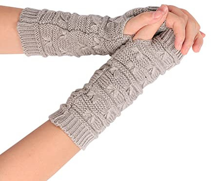 Fingerlose Armstulpen Feinstrick Thicken Strick Armwärmer Stulpen für Damen Mädchen Kawaii Strick Fingerlose Fäustlinge Handwärmer Armstulpen für Handgelenk mit Daumenloch