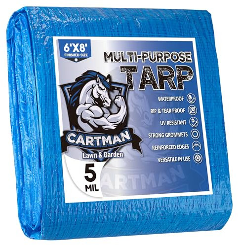 CARTMAN fertige Größe 6x8(2x2.5m) Fuß Blaue Poly Tarp 5 Mil(80g/m²) Thick, Multipurpose Protective Cover for Camping, Tent, Boat, RV, Car
