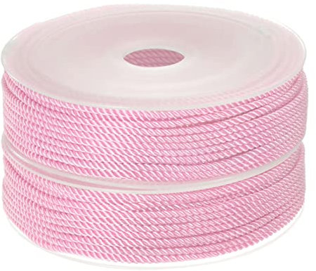 sourcing map 2uds Torcido Nylon Cordel Hilo Rebordear Cordón 2mm 13M/43 Pies Extrafuerte Trenzado Nylon Cuerda para Fabricación Pulseras Joyería Fabricación, Rosa