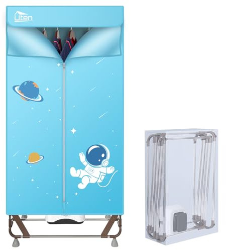 Uten Secadora de Ropa Eléctrica Portátil 1.7m, 1500W Secadora Plegable, Instalación y Almacenamiento Rápido, Capacidad de 15kg, Temporizador de 180 Min y Función de Calefacción PTC, Reducción de Ruido