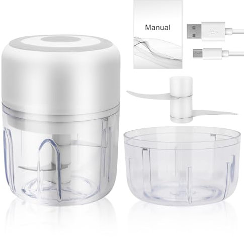 CUSROS Electric Mini Food Chopper, USB Charging Garlic Veg Chopper, Onion Veg Cutter Dicer Grinder, Food Processor Blender, Fruit Meat Mincer Garlic Onion Ginger Chili Dicer Grinder 300ML+100ML Cups