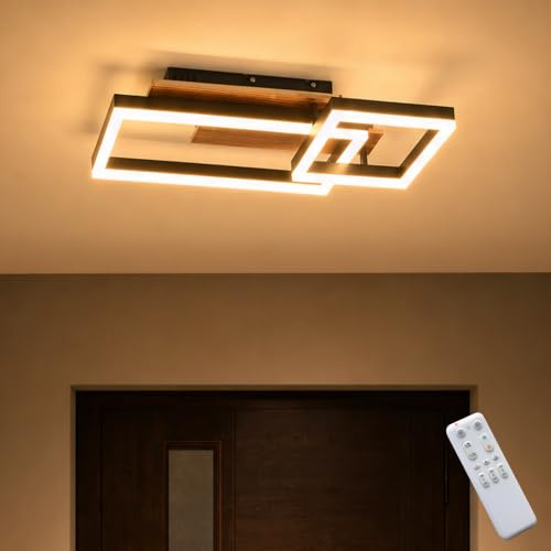 LED Deckenleuchte Schlafzimmer Dimmbar Massivholz schwarz 35 W50cm 3500lm | Fernbedienung/Mobile APP, Farbtemperatur 3000-6000 K, Helligkeit 3-35 W, 3 W Nachtlicht, Memory-Funktion, Timer-Funktion