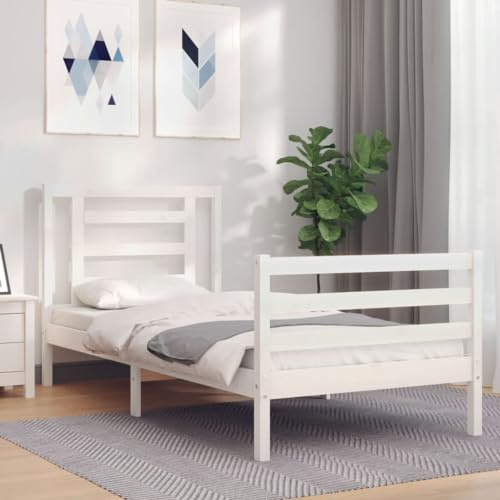 ZQQLVOO Bettgestell Familienbett Palettenbett Massivholzbett mit Kopfteil Weiß 90x200 cm Geeignet für Familienzimmer