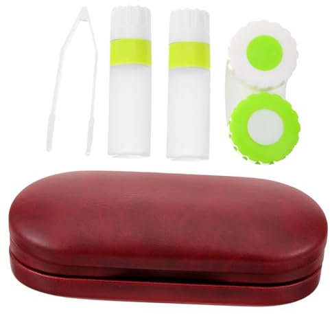 GOOHOCHY Red Double-Layer Lens and Eyeglass Case Portable Protective Travel Lens Kit Suitable for Contact Lenses and Glasses Storage