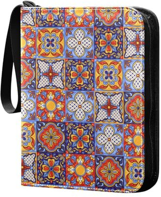 Ethnischer Fliesendruck-Sammelkartenalbum, 4 Taschen, Kartenordner, 50 Seiten, 400 Karten, PU-Reißverschluss, Kartenbinder-Aufbewahrungshalter für Sportspielkarte