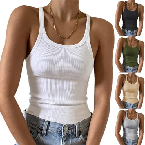 Unterhemden Damen | Einfarbiges Spaghettiträger Cami Tanks Sommerliches Geripptes Unterhemd ärmellose Weste Tops