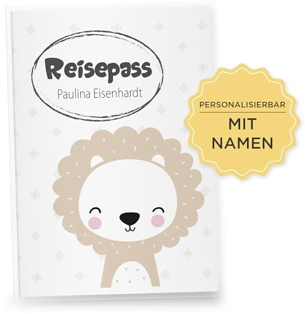 Little Fairy Tales Reisepasshülle für Kinder personalisierbar | Kinderreisepasshülle mit Personalisierung/Namen | Schutzhülle personalisierbar mit LÖWE
