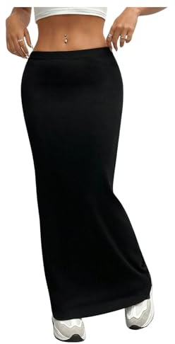 GORGLITTER Sommerrock Damen Lang Maxirock Enger Rock Freizeitrock Rockabilly Vintage Lange Röcke Hohe Taille Partyrock