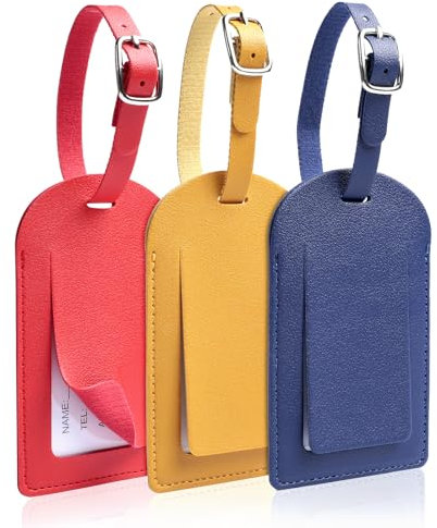 AiQInu 3 Pezzi Etichette per Valigie Aereo, Etichetta Valigia in PU, Targhetta Valigia con Nome e Indirizzo, Luggage Tag per Aereo Bagaglio Valigie Zaini