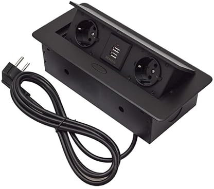 NICCOO 220V Einbausteckdose Tischsteckdose 2 AC Stecker und 2 USB, 1,8M Netzkabel Einbau Tischsteckdose, Pop-up Steckdose für Konferenztisch, Arbeitsplatte, Sofatisch