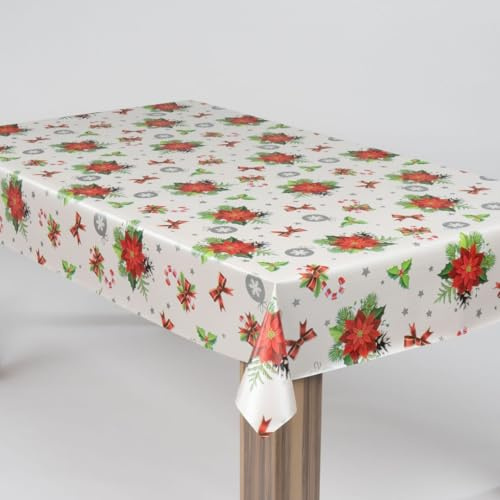 laro Wachstuch-Tischdecke Wachstischdecke Gartentischdecke Weihnachten Stern Mistelzweig, Muster:Weihnachten Stern Mistelzweig, Größe:100x200