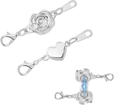 HSYTEK Pack of 2 Magnetic Clasp Chain, Magnetic Clasp, Stainless Steel Silver, Bracelet Clasp, Magnetic Clasp, Can Be Used for DIY Bracelet, Necklace, as a