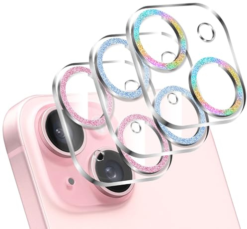 LucBuy 3 Pezzi Protezione per Obiettivo Fotocamera Scintillante per iPhone 11, Copertura Acrilica Trasparente Completa Decorazione Glitterata Colorata Protezione per Fotocamera