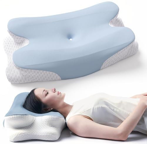 RUMMY Cervical Memory Foam Ergonomisches Nackenkissen mit Abnehmbarem,Waschbarem Bezug,für Orthopädischen Schlaf,Nackenschmerzen und Bauchschläfer (Blau)