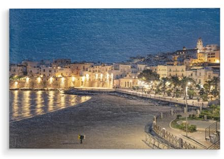 artboxONE Holzbild 30x20 cm Reise/Strand und Meer Abenddämmerung in Vieste Apulien von Künstler Dreamtours