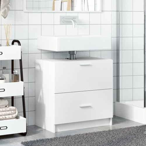 Homvdxl Bathroom Sink Cabinet, Under Sink Storage Cabinet with 2 Drawers, 59x37x59 cm, for Washbasins without Pedestal, White