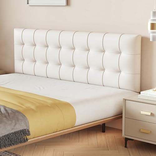 Koncey Wanddekoration Bettkopfteil Wandpaneele Gepolstert 100 CM/120 CM/150 CM/180 cm Kopfteilkissen Wandkissen Selbstklebend Rechteckiges Polster Wandpaneele Dicke 5,5 cm(Weiß,150 x 50 x 5.5 cm)