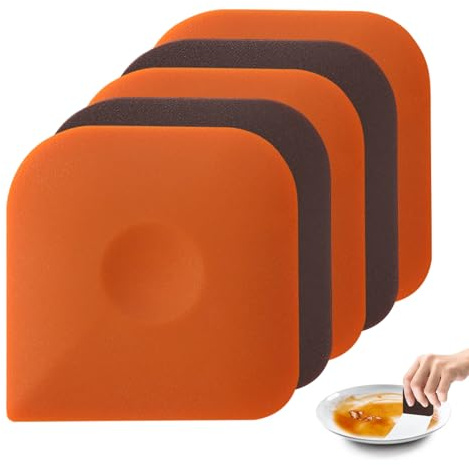 5 PCS Pan Scraper, Plastic Scraper Tool Set, Kitchen Scraper, Non Scratch Dish Scraper for Home Kitchen Commercial Cleaning Tools and Soft Food Cutting(2pcs Brown×3pcs Orange)