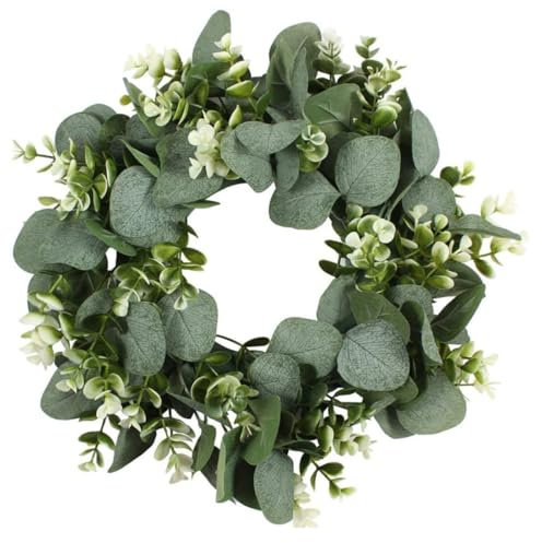 KARLOR Kunstpflanze Kranz, Künstlicher Eukalyptus Kranz hängend Dekorative Türkränze Blumenkranz Deko für Haustür Hochzeit Party Garten Fenster Wand Kamin Frühling Ostern Dekoration (30cm)