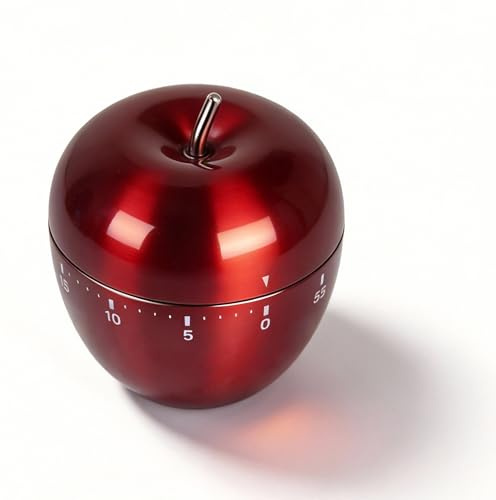 Apfel Küchenwecker Mechanisch - Roter Edelstahl Timer 60 Min, Lauter Aufziehwecker ohne Batterie für Backen, Sport & Lernen