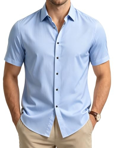 Casey Kevin Camisa Manga Corta Hombre Camisas de Vestir Formal de Negocios Camiseta Traje Slim Fit Dress Shirt