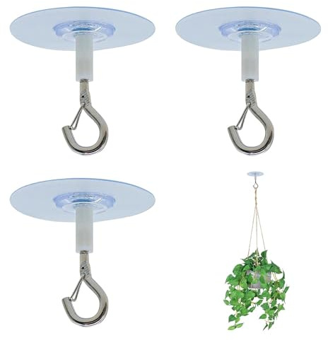 3 PCS Adhesive Ceiling Hooks, No Drill Self-Stick Hanging Hooks, White Wall & Ceiling Mount Hooks for Hanging Plants, Bird Feeders, Lanterns, Wind Chimes, Indoor Outdoor Decoration