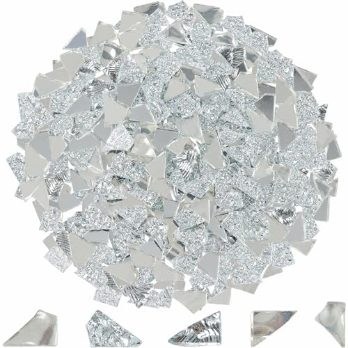 Yazikisa 500g Glas Mosaik Fliesen Kristall Glasfliesen Unregelmäßige Mosaiksteine Kristallglas Mosaikstücke Glasstücke für Mosaikherstellung Blumentöpfe Dekoration Silber Serie