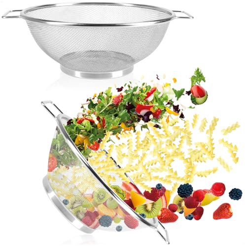 COM-FOUR® Juego de 2 coladores de cocina - Coladores de acero inoxidable en dos tamaños con asas - Coladores de malla fina para lavar y escurrir frutas, verduras (02 piezas - Ø24cm/Ø20,5cm)